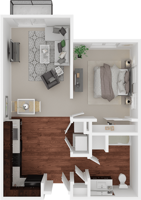 a floor plan of a small apartment with a bedroom and living room